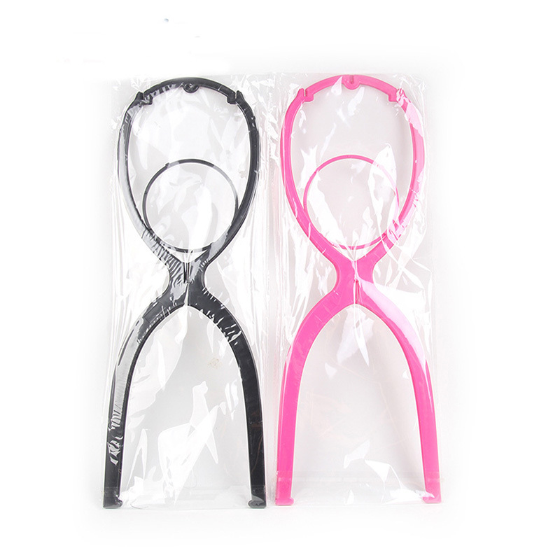 50 センチメートル黒/ピンク色調整可能な高かつらスタンドプラスチックかつらホルダーポータブル折りたたみスタイリングディスプレイ女性ロングかつら