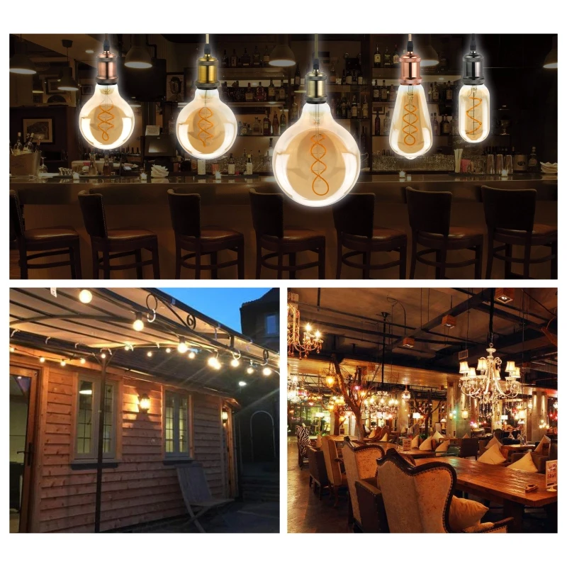 Retro LED Xoắn Ốc Dây Tóc Bóng E14 E27 4W Màu Vàng Ấm Áp 220V C35 A60 T45 ST64 T10 T185 t225 G80 G95 G125 Vintage Edison Đèn
