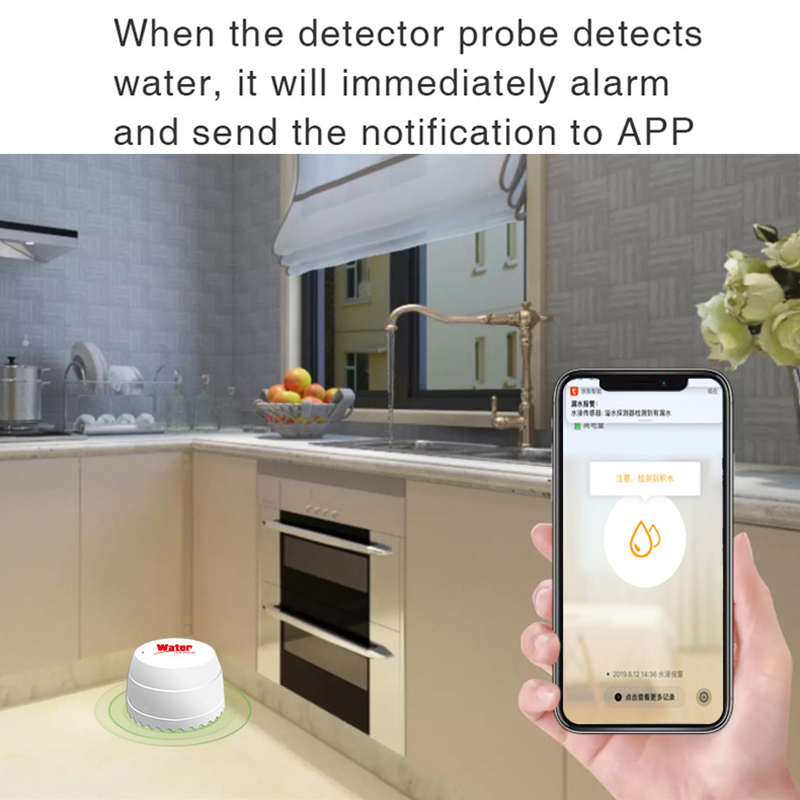 Датчик утечки воды Tuya с Wi-Fi, детектор звуковой сигнализации, оповещение о протечке, переполнении, управление через приложение, охранная сигнализация для умного дома