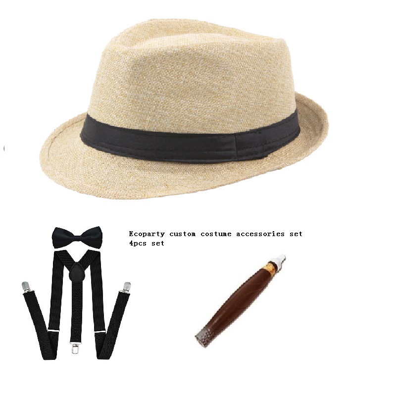 Drop Verschiffen Erwachsene herren 20er 1920s Gatsby Gangster Kostüm Zubehör Set Halloween Cosplay Party Kappe Panama Hut Hosenträger