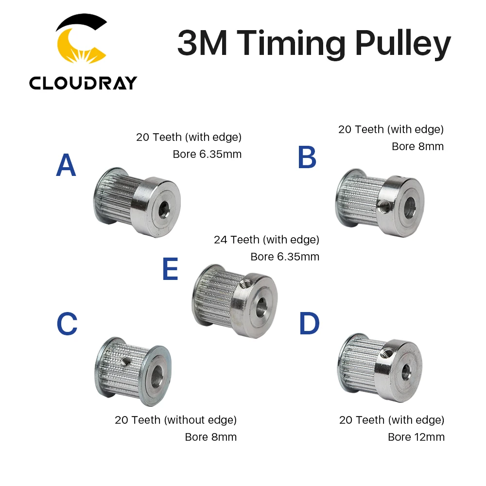 Cloudray CO2 Laser Chi Tiết Kim Loại Đồng Bộ HTD 3M Bánh Ròng Rọc 6.35/8/12Mm Cho DIY CO2 chữ Khắc Laser Cắt