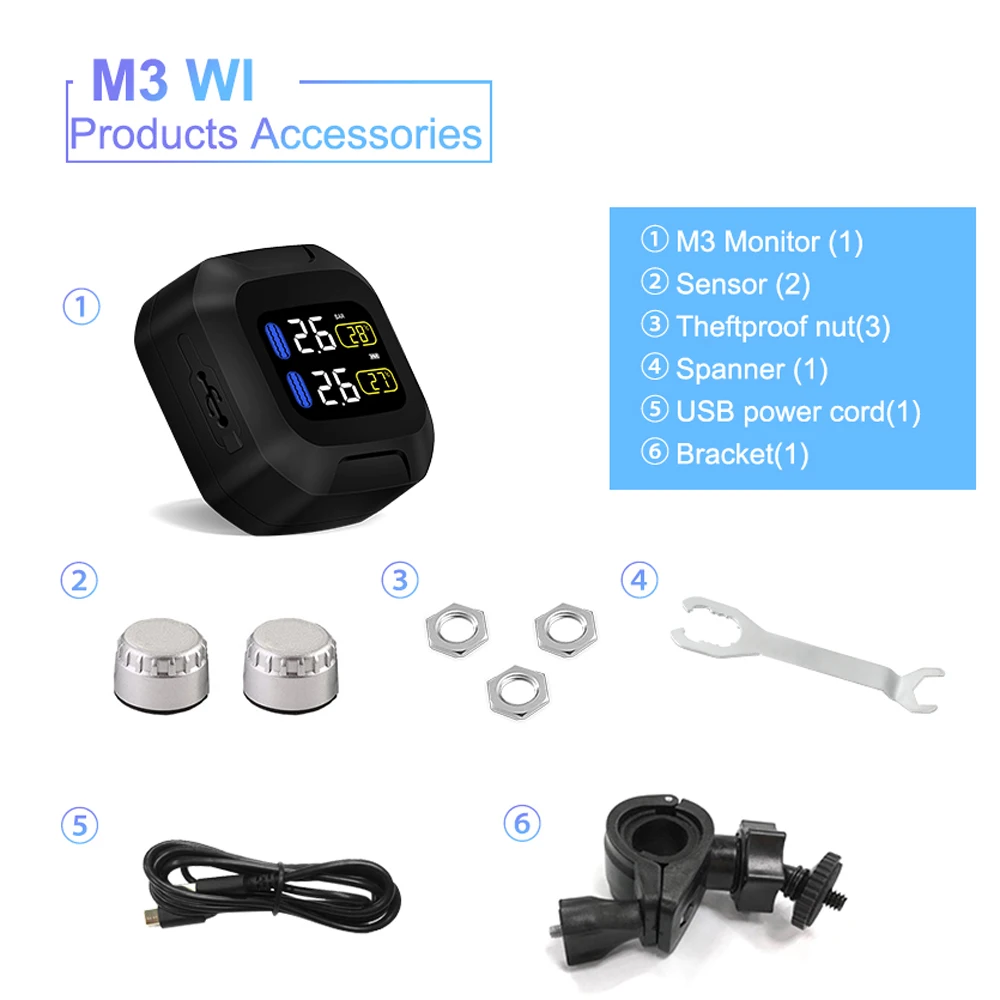 M3 Moto impermeable motocicleta sistema de supervisión de presión de neumáticos en tiempo Real TPMS pantalla LCD inalámbrica sensores internos o externos