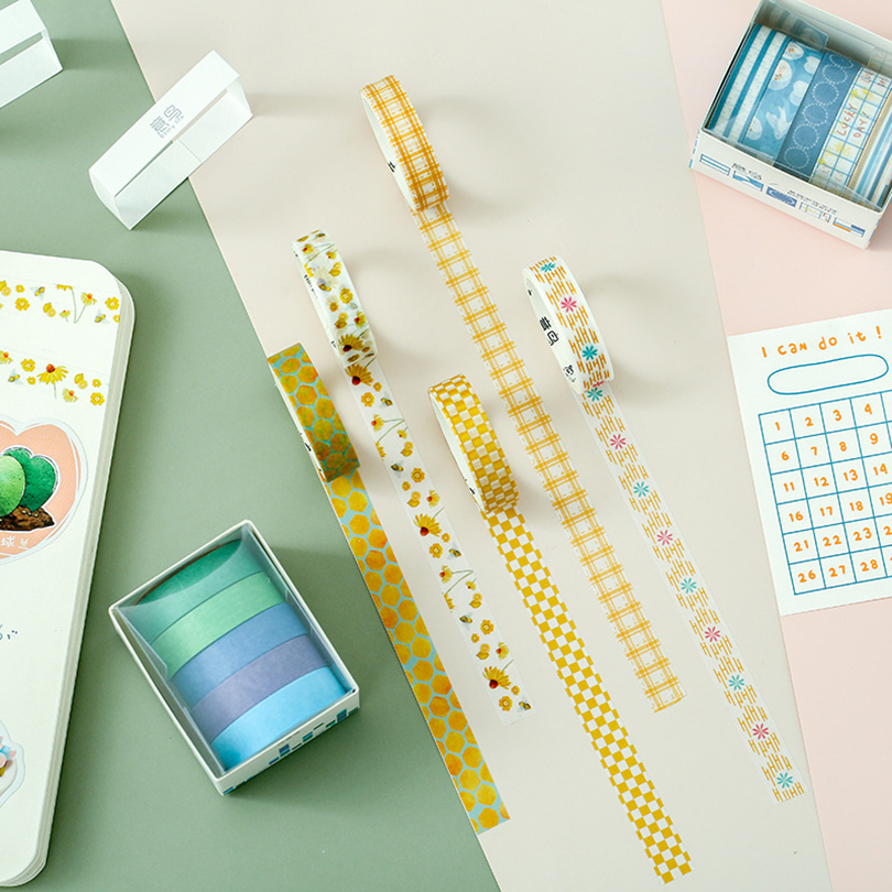 5Pcs Basic Washi Tapes Scrapbooking Supplies Decorative Adhesive Tape Journaling Materials Japanese Stationery Washi Tape