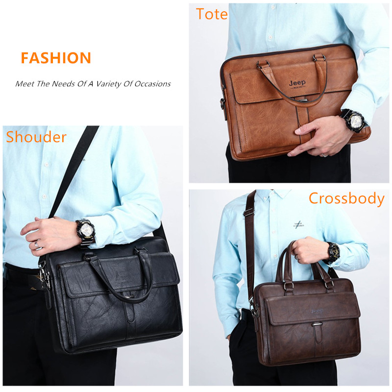 Jeep buluo conjunto de bolsa de negócios masculina, bolsa de mão de couro de alta qualidade para escritório, bolsa masculina para laptop de 14 polegadas