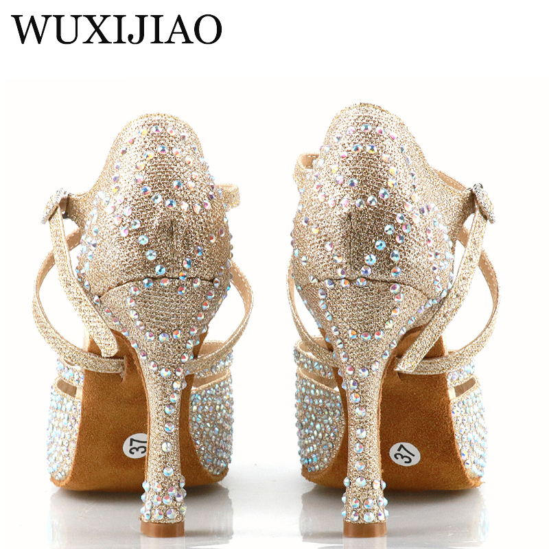 WUXIJIAO holesale women's golden latin dance shoes new style dance shoes unique design salsa shoes diamond sandals