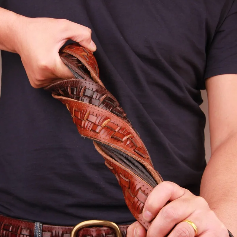 Cinturón Vintage de lujo hecho a mano con hebilla de cobre para hombre, cinturón suave de cuero de vaca Retro que combina con todo, informal
