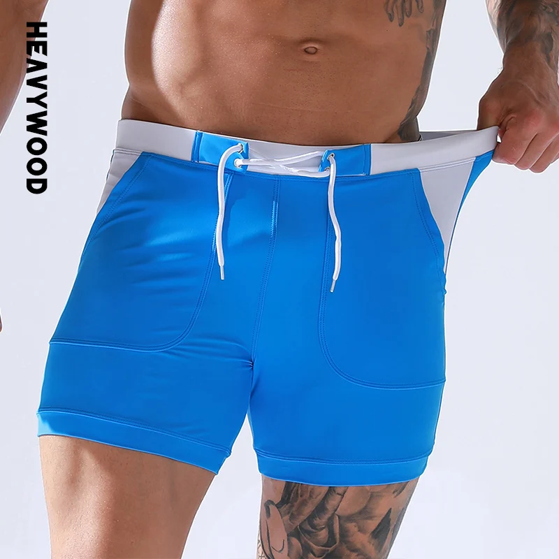 ヘビーウッドサマーメンズスイミングトランクス速乾性スイムショーツnlyondrawstring pockets lining stretching quarter beach pants