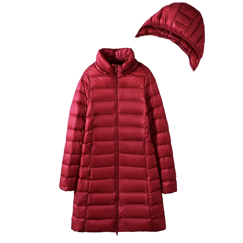 Abrigo desmontable de plumas para Mujer, Chaqueta larga ultraligera portátil de 0 a 10 °C, para invierno, 2024