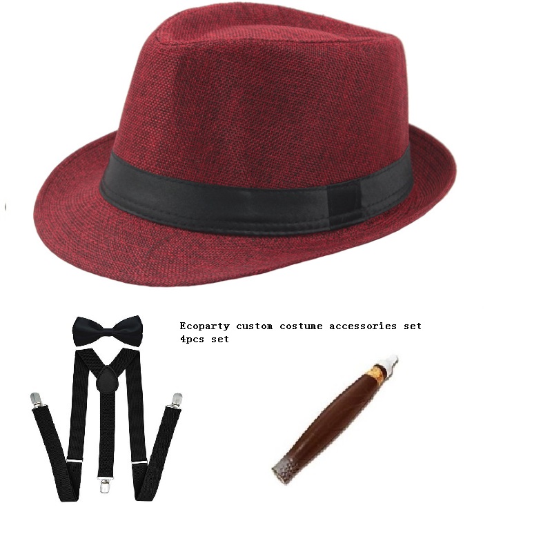 Drop Verschiffen Erwachsene herren 20er 1920s Gatsby Gangster Kostüm Zubehör Set Halloween Cosplay Party Kappe Panama Hut Hosenträger