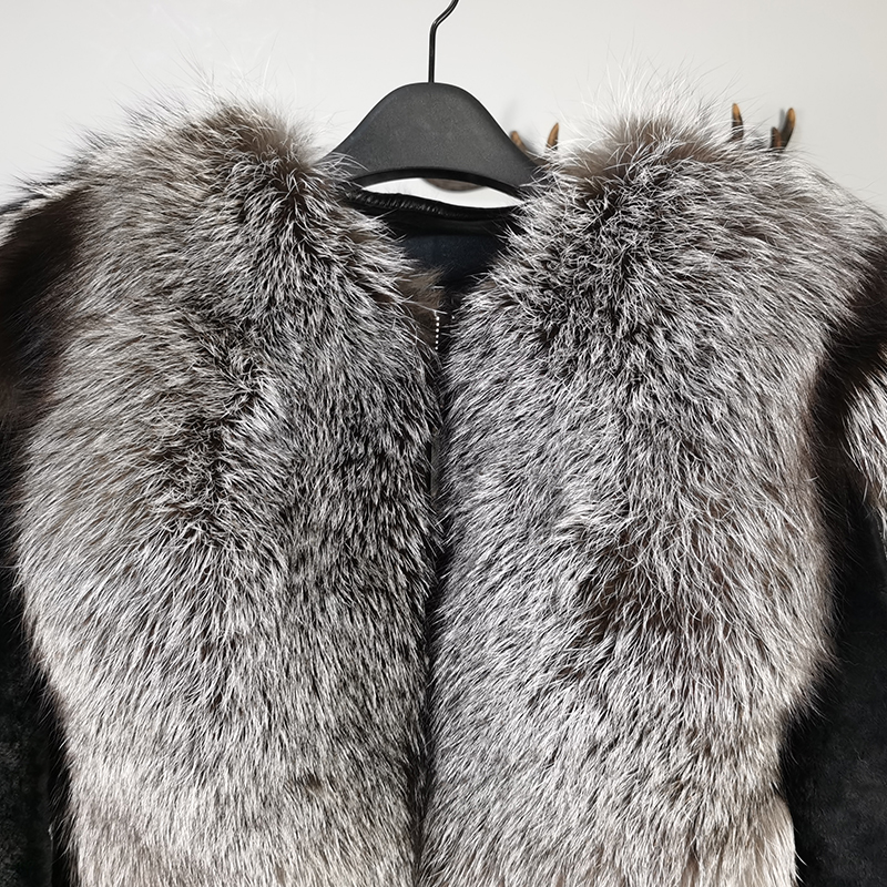 女性のための本革の毛皮のコート,自然な羊のきらびやかな冬の毛皮のコート,女性のキツネの毛皮の毛皮のジャケット,wy289,100%