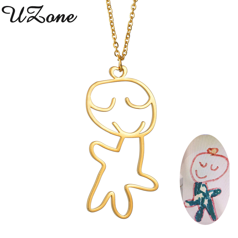 UZone ที่กําหนดเองเด็กวาดสร้อยคอเด็กศิลปะส่วนบุคคลสร้อยคอสแตนเลสออกแบบที่กําหนดเองชื่อโลโก้ของขวัญ
