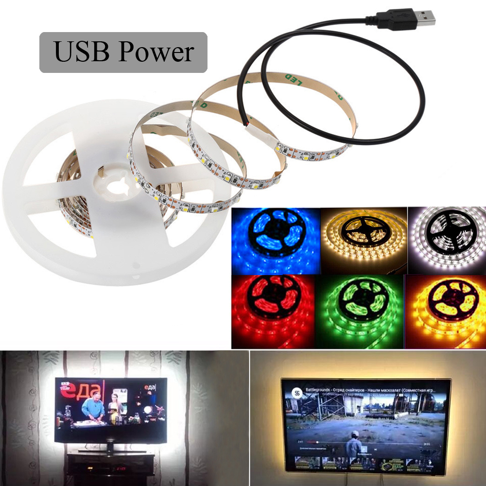 5V USB LED Strip Light Battery Power SMD 2835 3528 60LED 1m 2m 5m White Warm Red Blue Green Ribbon Cabinet Lights Night DC5V