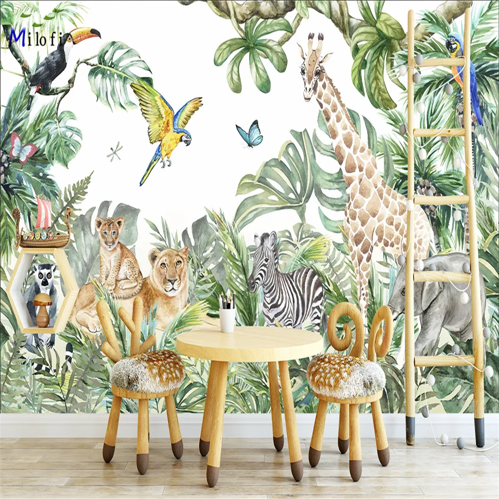 Milofi Custom 3D ขนาดใหญ่วอลล์เปเปอร์ภาพจิตรกรรมฝาผนังมือวาด Nordic Forest สัตว์ขนาดเล็กโรงเรียนอนุบาลสติกเกอร์ป่าพื้นหลัง