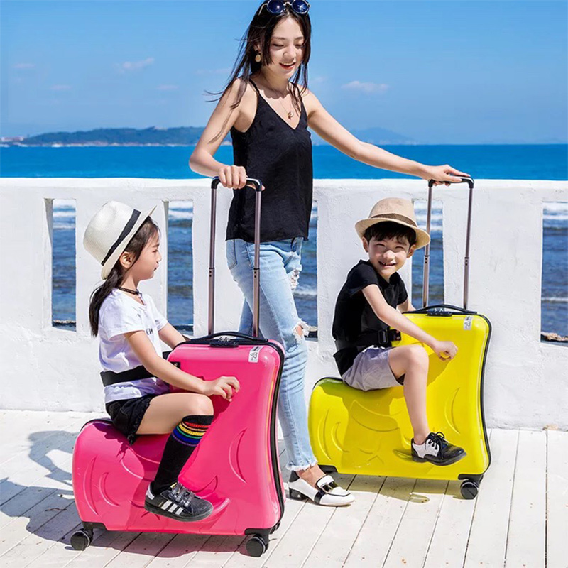Maleta de paseo para niños con ruedas, equipaje rodante deslizante de 20/24 pulgadas, cubierta de carrito de caballo de madera para viaje, maleta de viaje para bebé