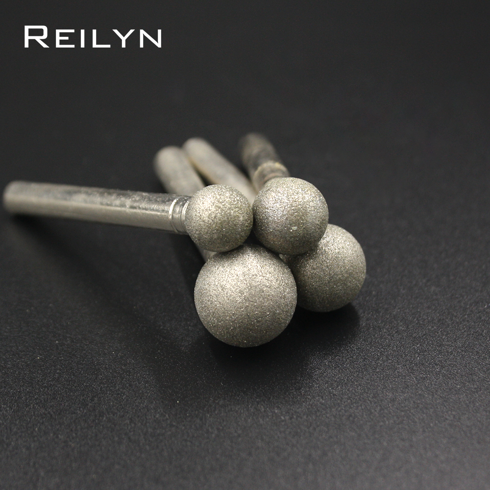 Reilyn cabeza redonda 6mm punta de bola cabezal de molienda esmeril diamante brocas 120 #   Brocas para pulir piedra de jade de 6 mm-18 mm, 1 pieza