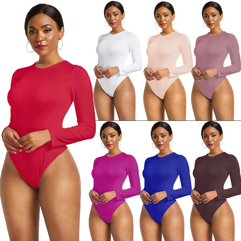 13 Màu Dài Tay Cổ Tròn Áo Bodysuit Nữ Thân Áo Trắng Đen Nude Đỏ Đảng Băng Ôm Body Áo Liền Quần Body phù Hợp Với Dây Nhảy