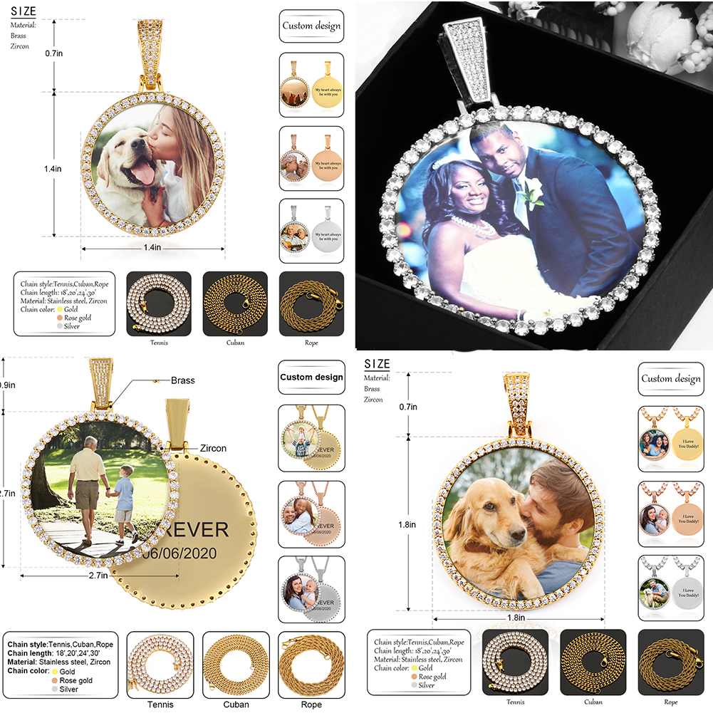Unisex Round Memory Medallions Pendant Custom Photo For Men Hip Hop Jewelry