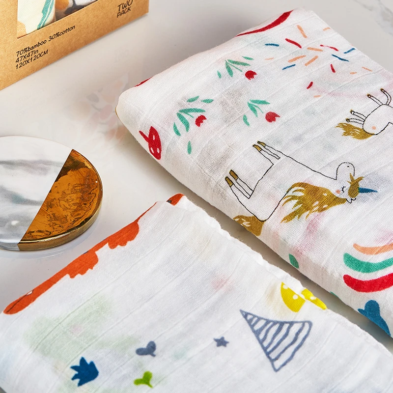Kangobaby 2 unids/set 70% bambú + 30% algodón suave manta envolvente para bebé mantas de muselina de algodón para bebé colcha de muselina de bambú 100% para recién nacido