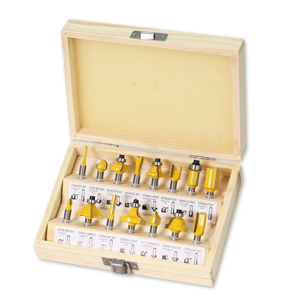 15pcs1/4 นิ้ว Router บิตชุดตัดตรงเครื่องตัดไม้ Bits ทังสเตนคาร์ไบด์ตัดไม้