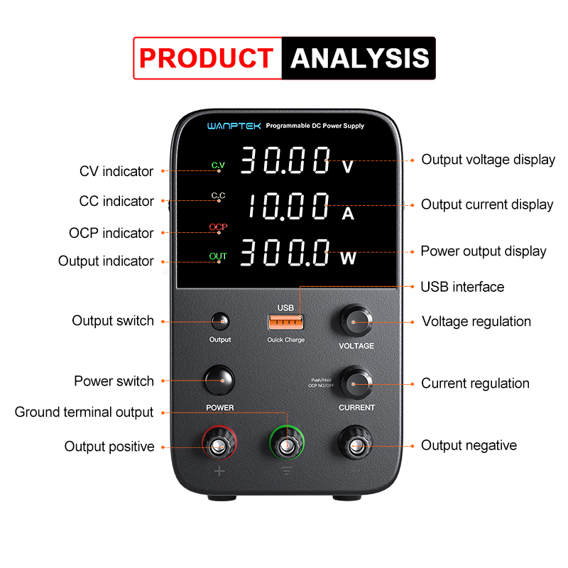 Wanptek Có Thể Lập Trình DC WPS3010H Phòng Thí Nghiệm Bảo Dưỡng Bàn Làm Việc 30V 10A, Điện Điều Chỉnh AC 220V 110V