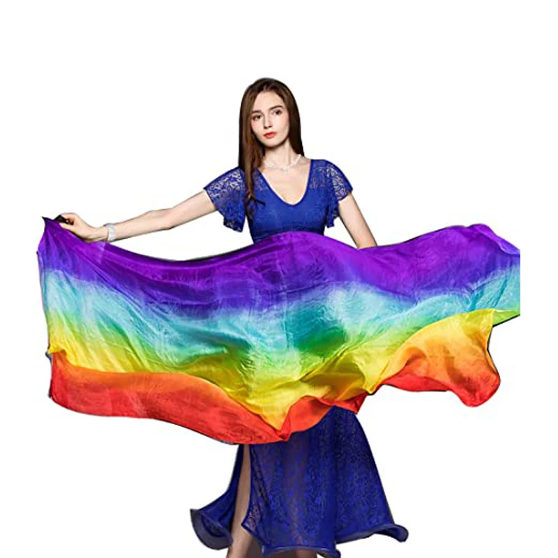 Múa Bụng Khăn Choàng Lụa Mạng Che Mặt Múa Bụng Che Khăn Choàng Nữ Nhẹ Tay Ném Khăn Quàng Khăn Choàng Gradient Lụa Vân Vũ Hiệu Suất