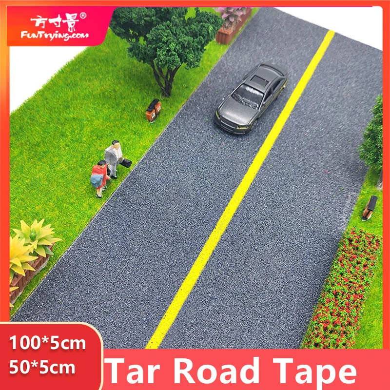 Cinta adhesiva de modelos de carretera interestadual, 100x5cm, con adhesivo trasero, camino de alquitrán gris, modelado de paisaje ferroviario, camino de campo