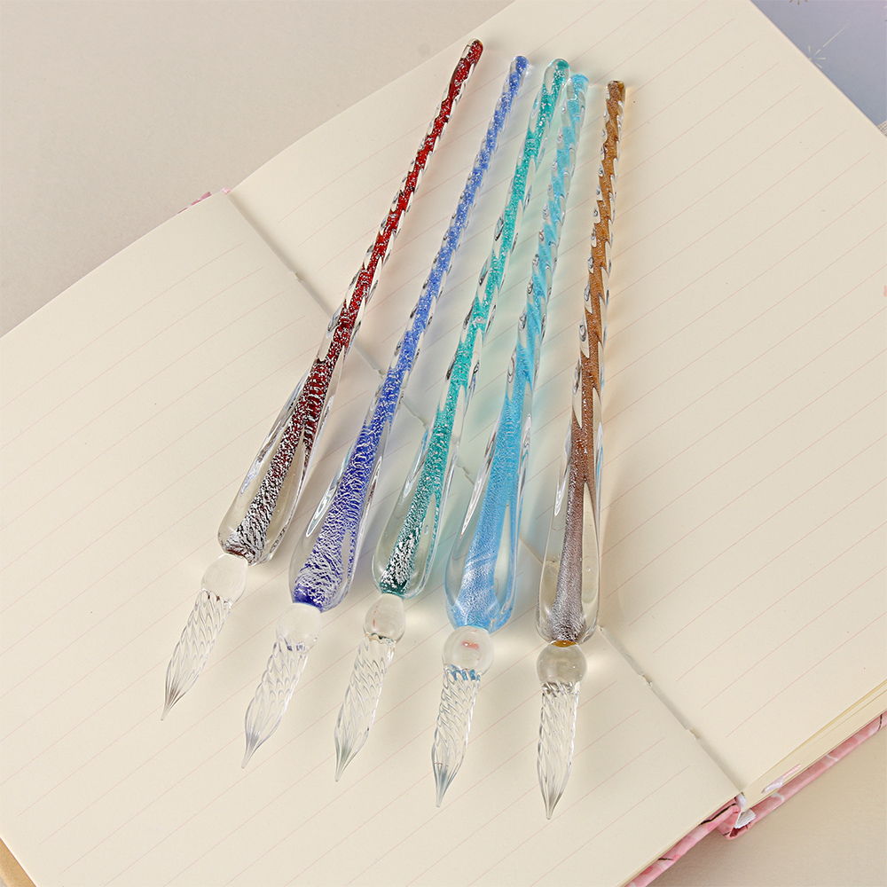 Bolígrafo de tubo de luz de vidrio 3D hecho a mano, soporte de pluma de cristal, pluma de caligrafía de inmersión llena de tinta, 1