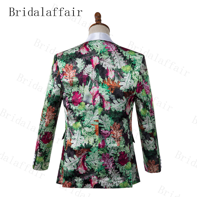 Bridalgenggam Tuksedo Pria untuk Pesta Dibuat Sesuai Pesanan Kerah Tajam Warna-warni Cetak Hijau Pola Merah Blazer dengan Celana untuk Pertunjukan Pria