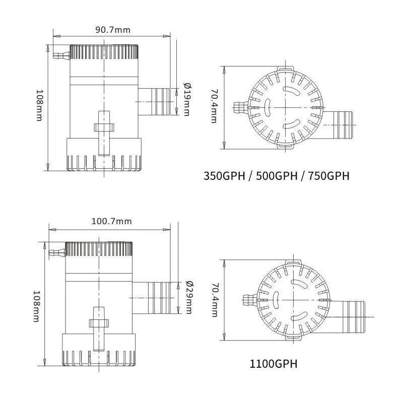 Mini bomba de água elétrica submersível, 12V 24V, 1100GPH 750GPH 500GPH, Uso em Casas de Motor para Avião Barco