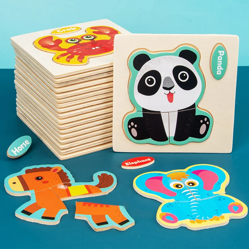 Montessori ของเล่นเด็ก 3D ปริศนาไม้การ์ตูนสัตว์ Traffic Intelligence ปริศนาจิ๊กซอว์การเรียนรู้ของเล่นเพื่อการศึกษาสําหรับเด็ก