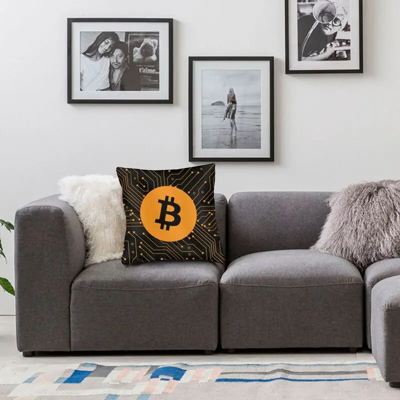 Crypto Bitcoin Blockchain Sarung Bantal Persegi Dekorasi Sarung Bantal Kutipan Mata Uang Kripto Bantal PENUTUP UNTUK Sofa Ruang Tamu