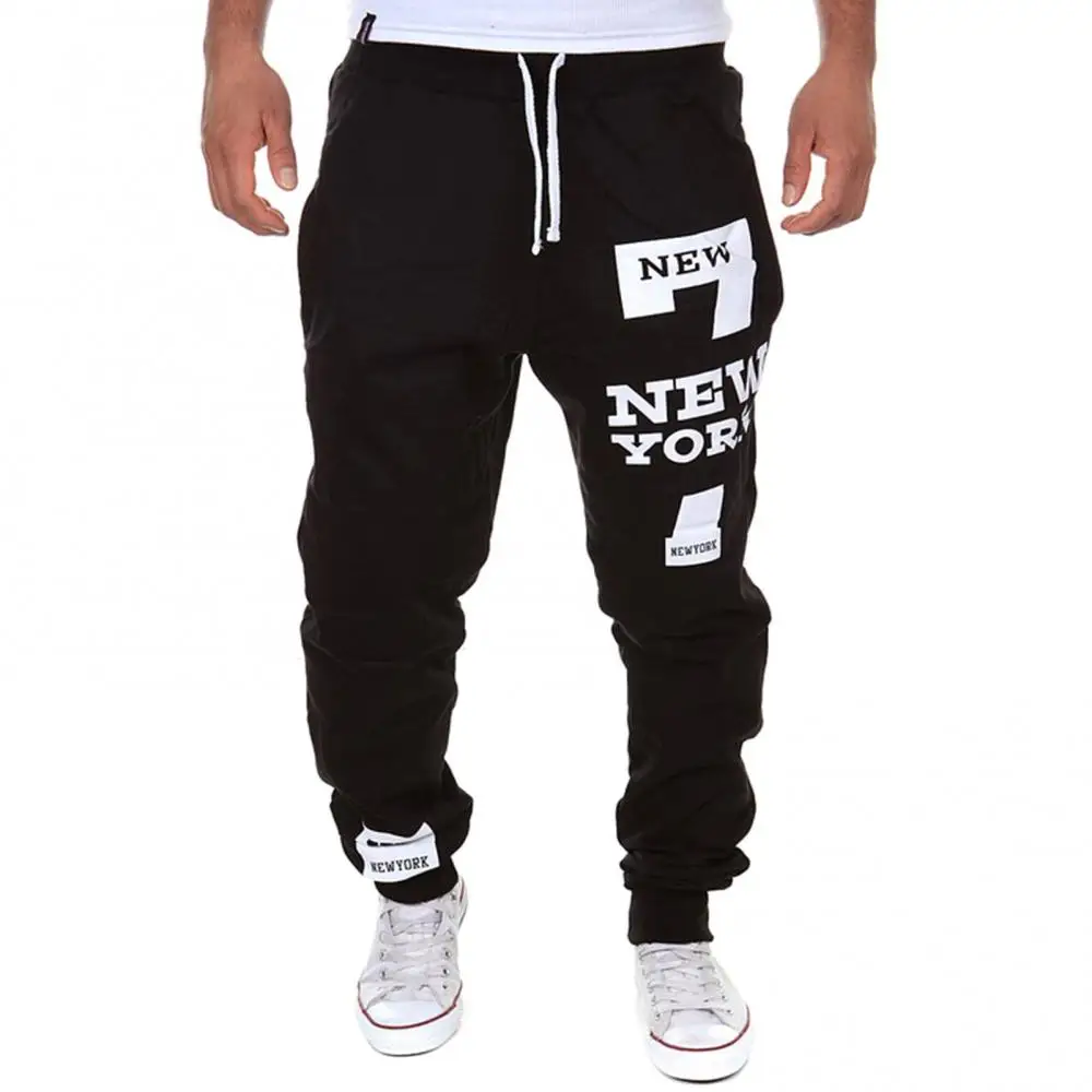 ฤดูใบไม้ร่วงฤดูหนาวกางเกงผู้ชายสบายๆJoggerหมายเลข 7 พิมพ์ตัวอักษรDrawstring Sweatpantsกางเกงกางเกงกางเกงวิ่งStreetwear