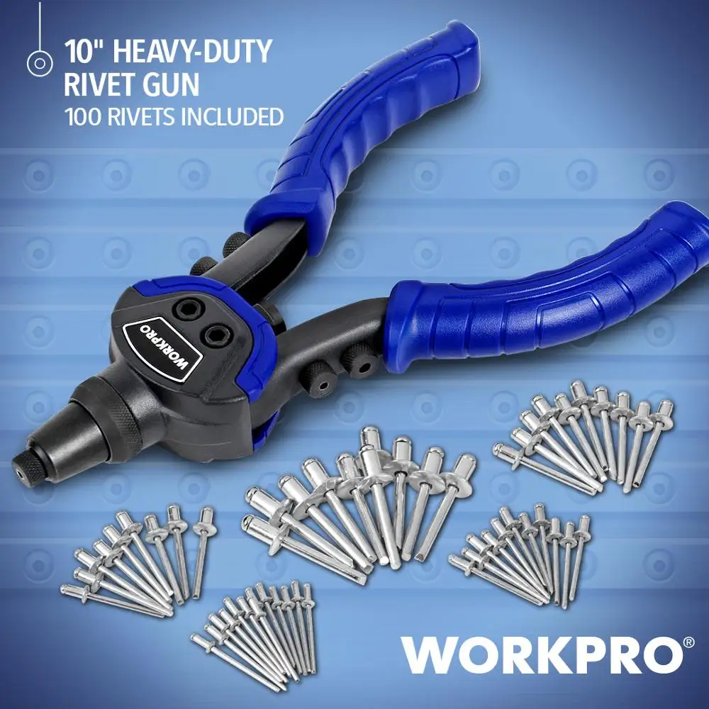 WORKPRO 10 "/254Mm Riveter Đinh Tán Hạt Súng Hạng Nặng Đinh Tán Súng 100 Bộ Đinh Tán Includedwith 5 Có Thể Thay Thế Phần Nối Ở Mũi