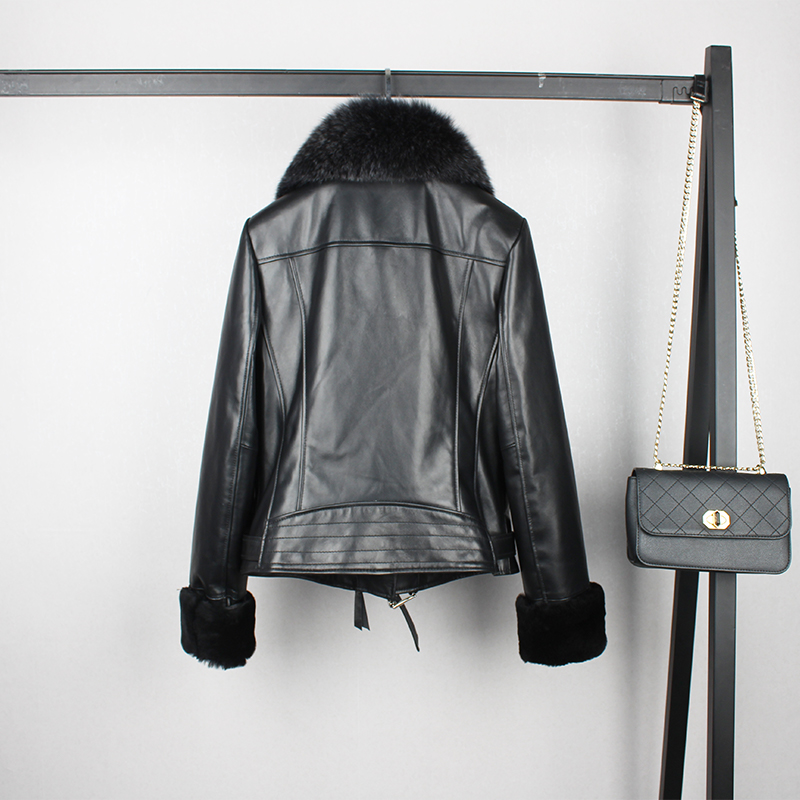 ฤดูหนาวผ้าฝ้ายหนา Warm Real Sheep หนังแจ็คเก็ตหญิงบางธรรมชาติ Fox ขนสัตว์แกะขน Cuff Coat f685