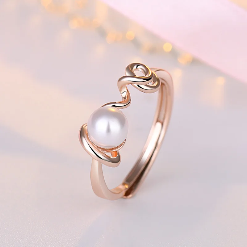 Cincin Mutiara Tidak Teratur Kepribadian Mode Cincin Jari Telunjuk Dapat Disesuaikan Sepuh Emas Mawar Perhiasan Pesta Makan Malam Anak Perempuan Elegan