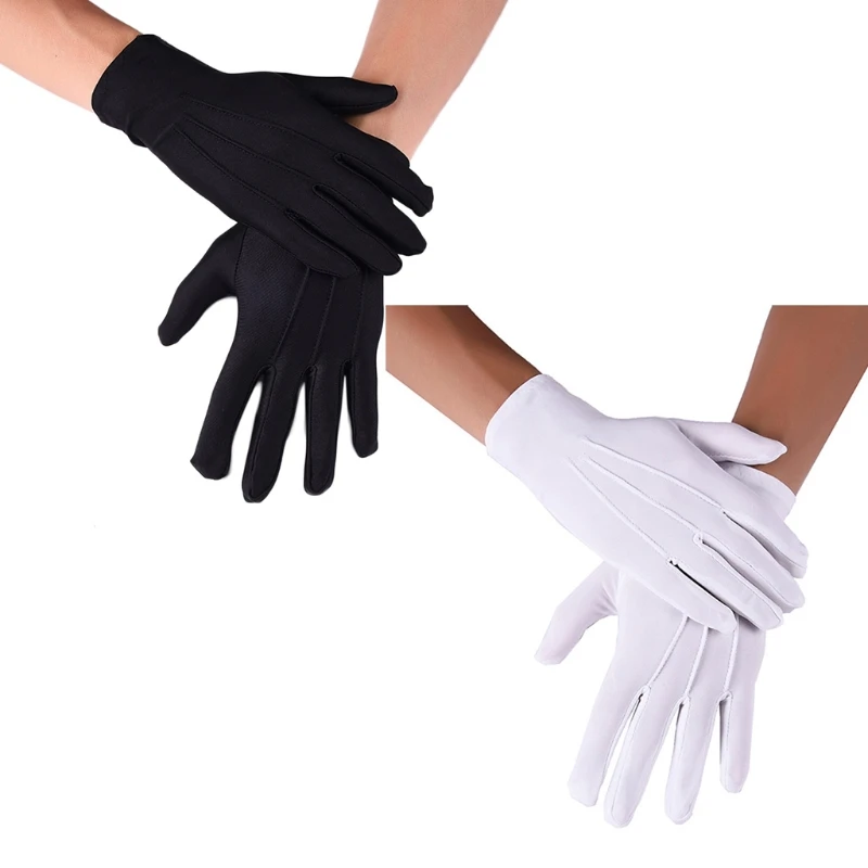 Guantes de LICRA finos para hombre y mujer, manoplas Unisex formales de esmoquin, disfraz de guardia de Honor, joyería de monedas, inspección de plata, color blanco y negro