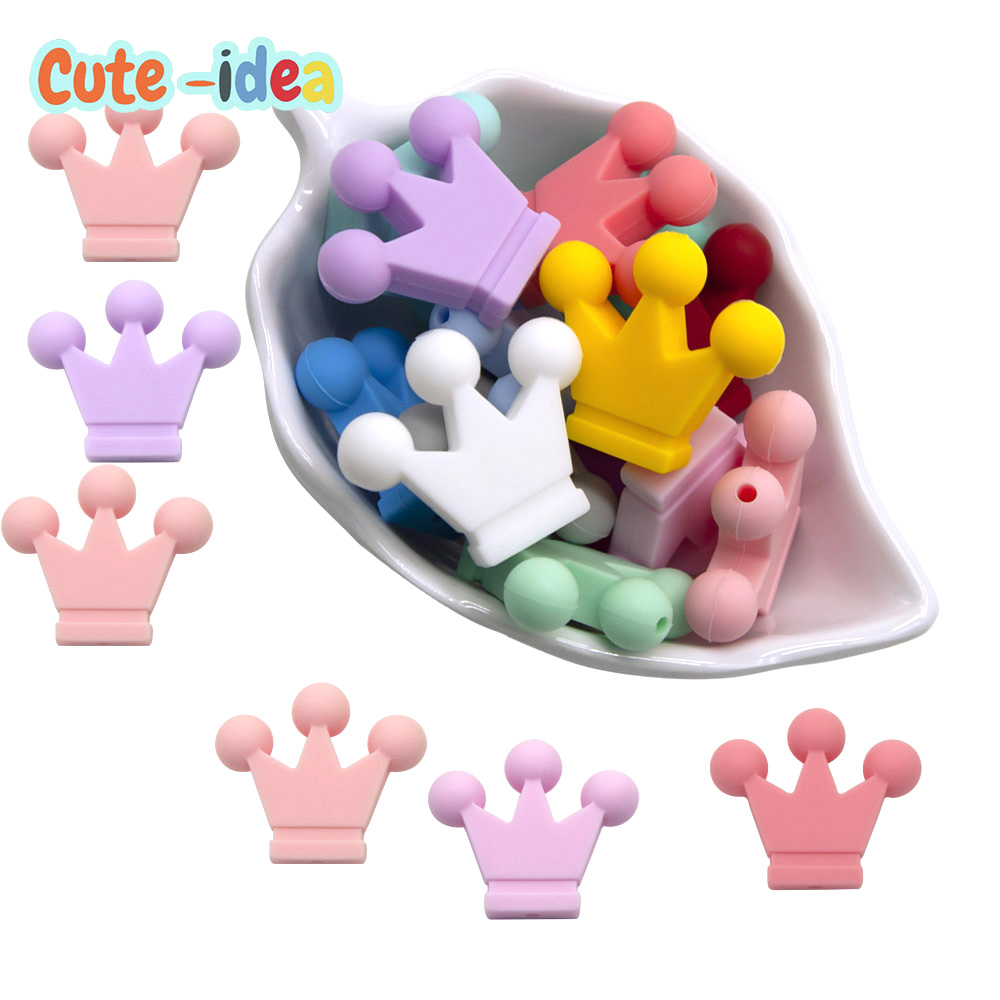 Cute-idea 10 stücke Food Grade Silikon Kleine Krone Perlen Baby Zahnen Beißring Spielzeug DIY baby Schnuller kette Zubehör baby waren