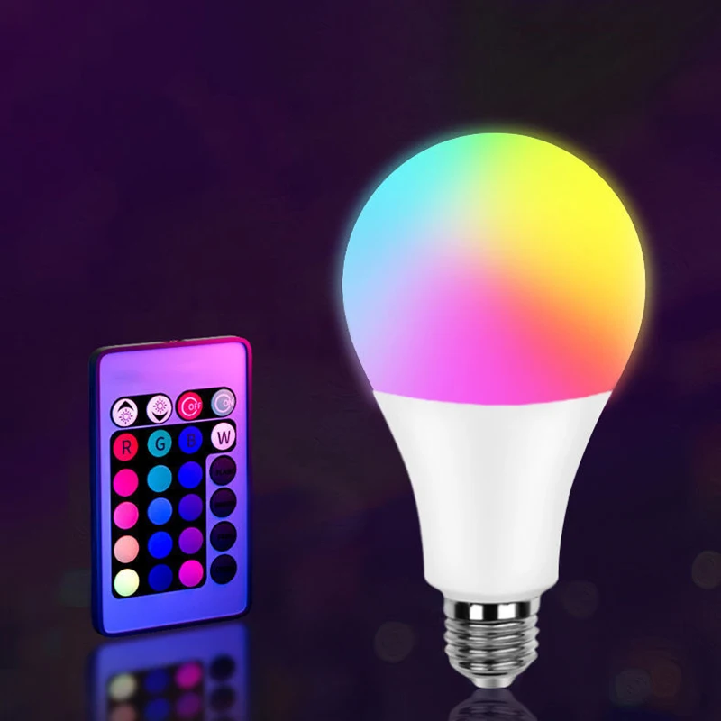 LED RGB Bóng E27 80-265V 10W 15W Hoặc 20W Có Điều Khiển Từ Xa Hồng Ngoại 16 Màu 2835 SMD Mờ Nhà Thông Minh Thiết Bị Chiếu Sáng