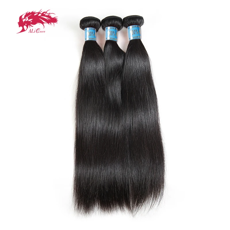 Ali rainha cabelo peruano em linha reta virgem cru pacotes de cabelo humano 8 "-28" cor natural 3/4 pçs duplo desenhado extensões de cabelo humano
