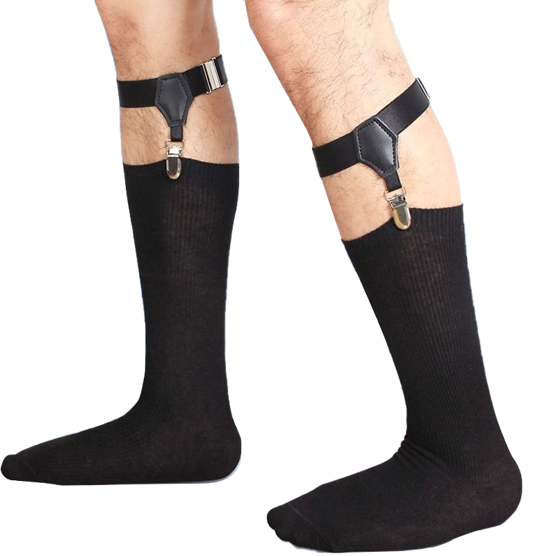 2pcs ชายสีดําถุงเท้า Garters เข็มขัดปรับถุงเท้า Suspenders Braces ผู้ถือลื่นเป็ด-ปากคลิป Hold Up