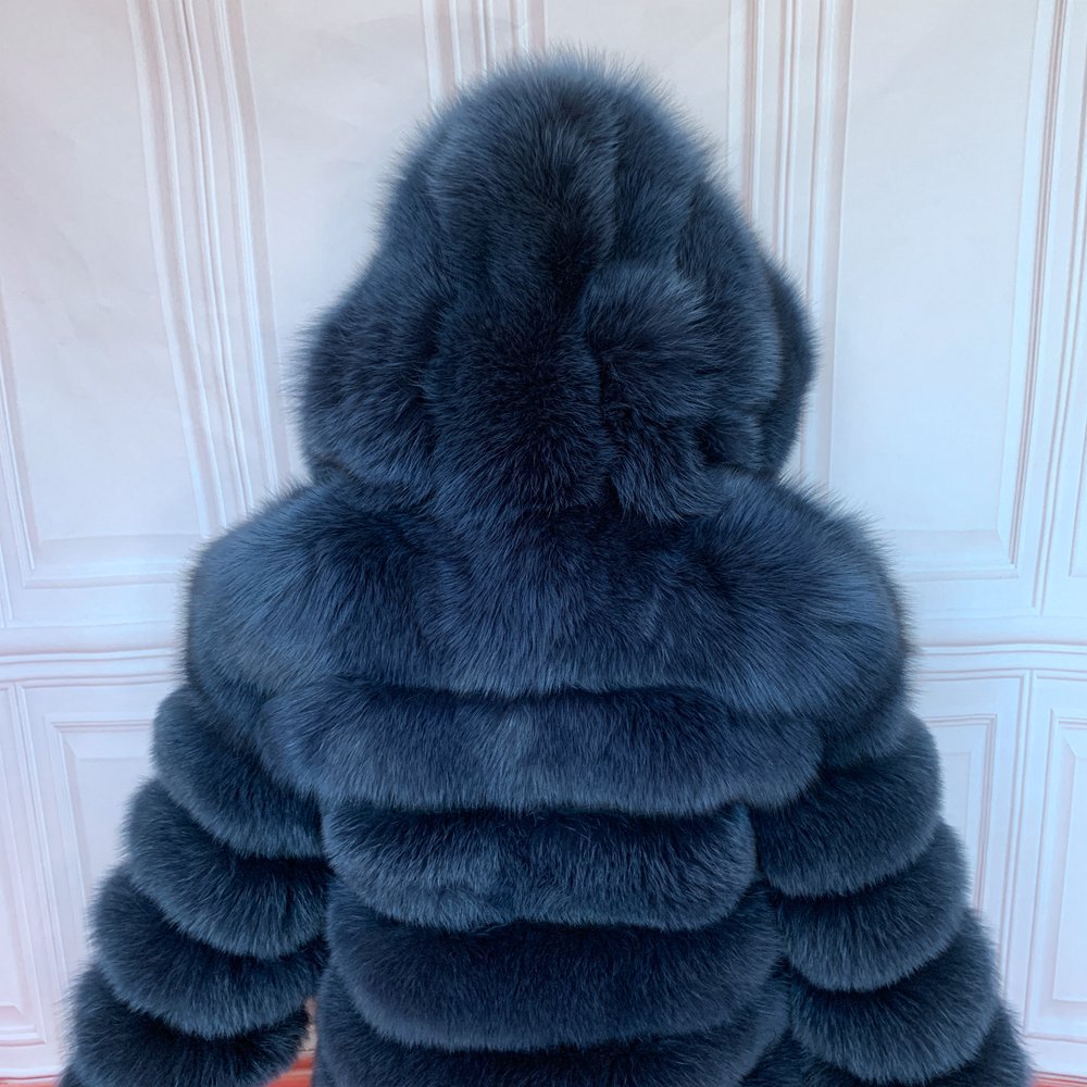 Qiunuoxi-女性用の本物のキツネの毛皮のコート,女性用の天然の毛皮のジャケット,フード付きの女性のコート,高品質,冬,90cm, 2022