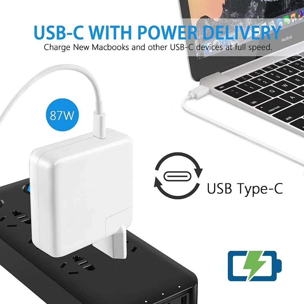 30W 60W 87W 96W USB C Charger Power Adapter สําหรับ MacBook Pro 16, 15, 13 นิ้ว, ใหม่ Air 13 นิ้ว 2020/2019/2018,ทํางานร่วมกับ Type C PD