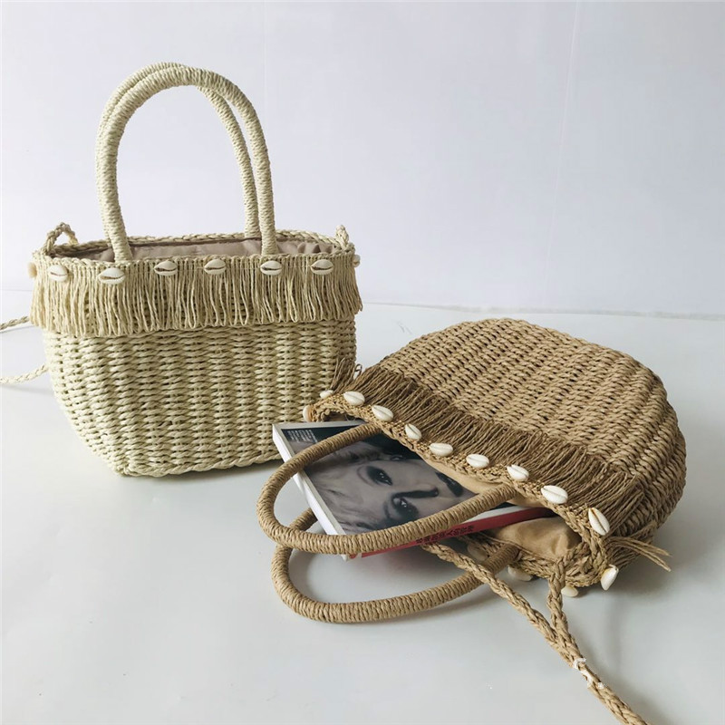 แฟชั่นพู่ฟางกระเป๋าหวายกลวงผู้หญิงกระเป๋าถือชายหาดฤดูร้อนไหล่Crossbodyกระเป๋าLadyขนาดใหญ่Tote