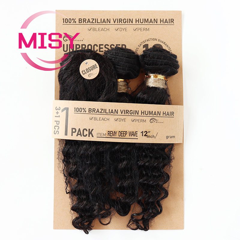 Kurze Tiefe Welle Bundles Mit Verschluss 100% Natürliche Menschenhaar Brasilianische Haar Bundles Mit Maschine Gemacht Verschluss Nicht-Remy haar