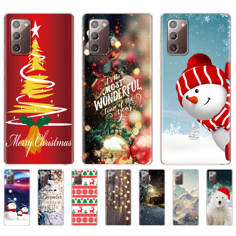 Untuk Samsung Galaxy Note 20 Penutup Belakang Casing Ultra untuk Samsung Note 20 Silikon Lembut TPU Coque Pohon Salju Natal Tahun Baru