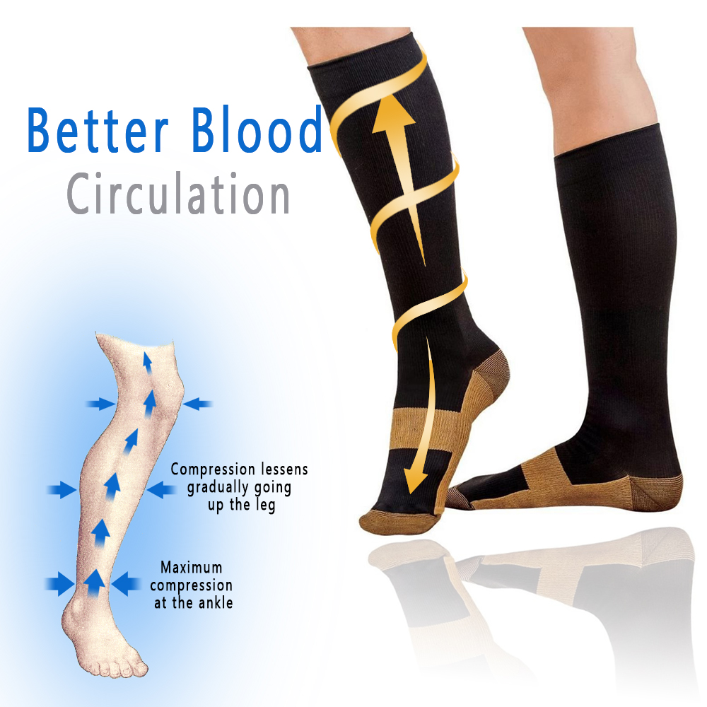 Calcetines de compresión de cobre para hombres y mujeres, medias hasta la rodilla antifatiga para aliviar el dolor, 20-30 Mmhg para correr, embarazo atlético