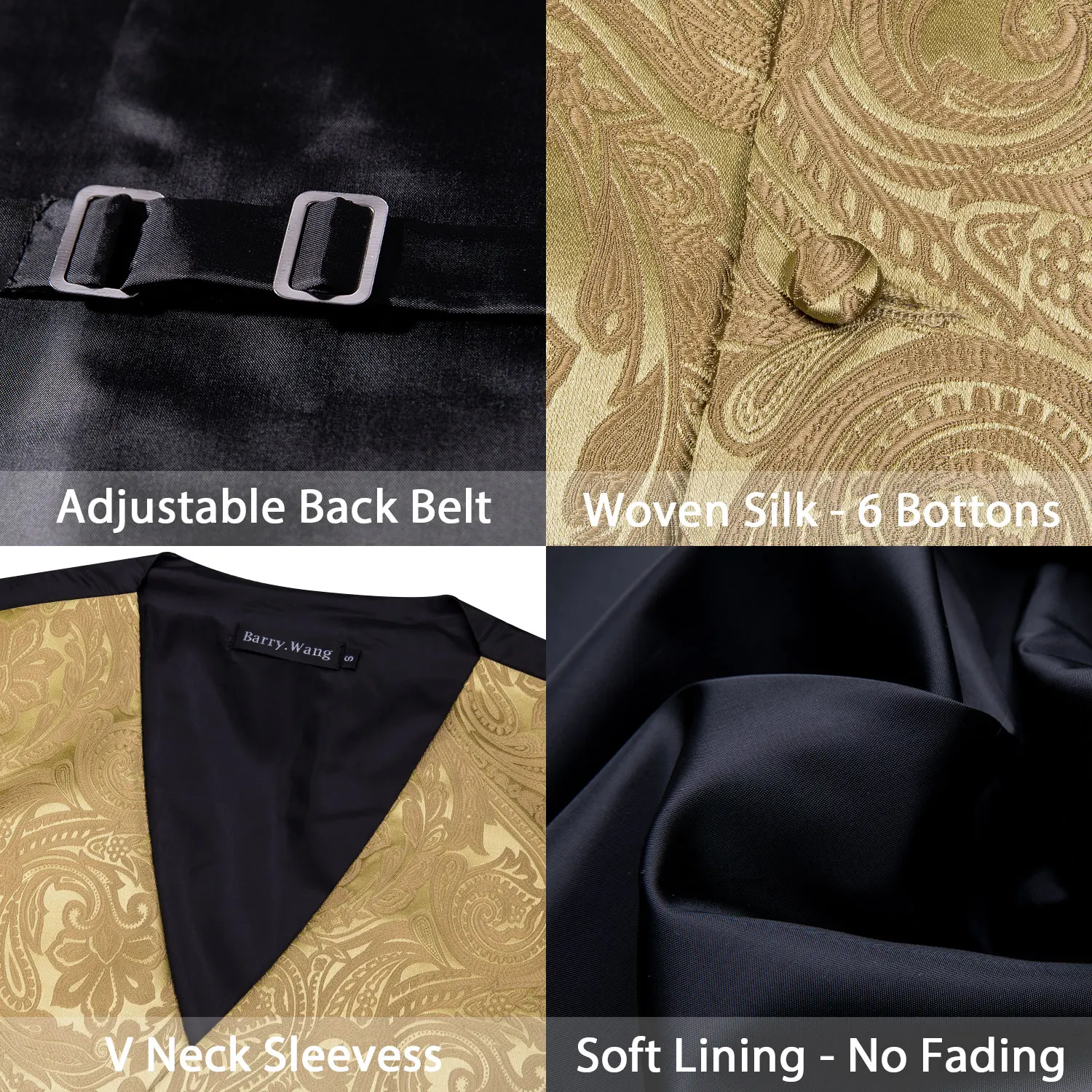 4pc Herren extra Seide Weste Party Hochzeit Gold Paisley schwarz grün blau rot feste Weste Weste Krawatte Anzug Set männliche Weste Barry. wang
