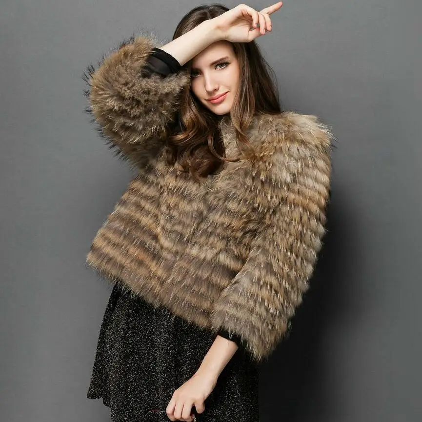 Damen Jacke aus echtem Silberfuchs fell, 100% natürliches Waschbären fell, gewebte winter warme Mode, lässige europäische Straße, neu