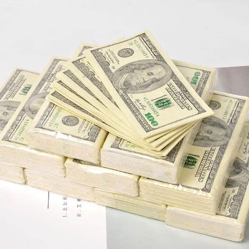 10 Lenzuola/Pack Divertente Dollar Modello Del Tessuto di Carta Usa E Getta Asciugamano Puro Legno di Denaro Portatile Tovagliolo Fazzoletto Partito Da Tavola