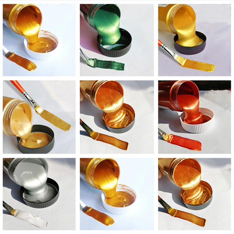 60 ml Goldfarbe, metallische Acrylfarbe, wasserfest, nicht verblasst, zum Färben von Statuen, DIY-Handkleidung, bemalte Graffiti-Pigmente